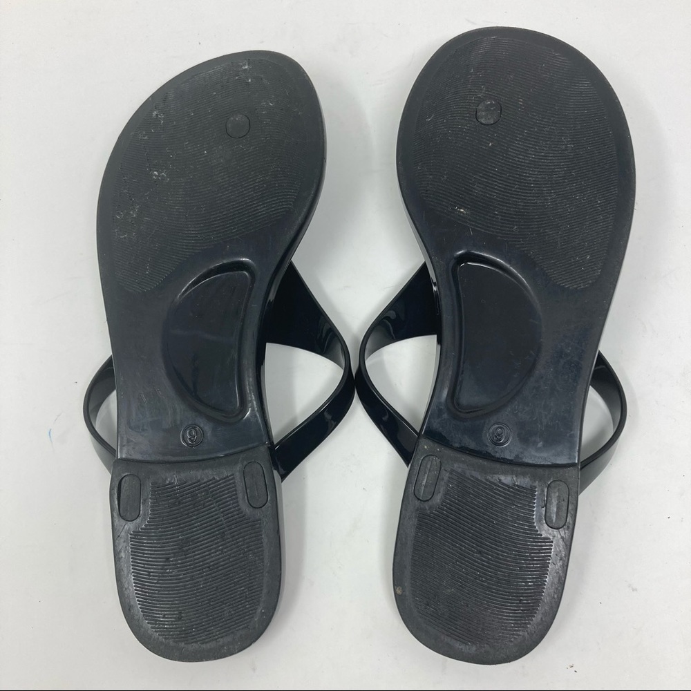 Tory Burch Black Jelly Thong Sandals with Gold Logo - Picture 6 of 7